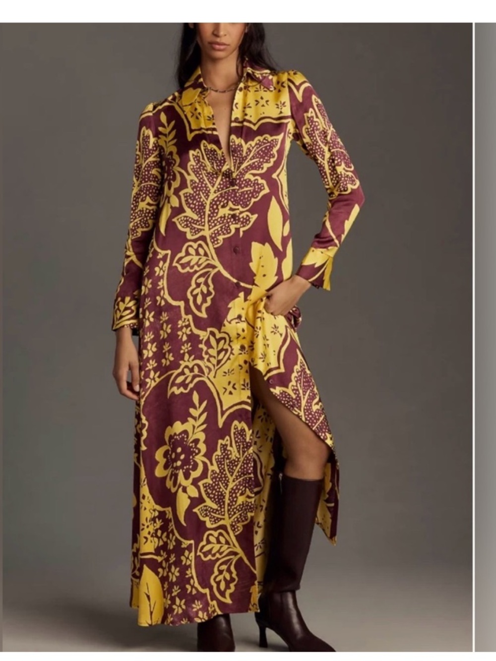 Corey Lynn Calter Yellow and Burgundy Floral Maxi Dress